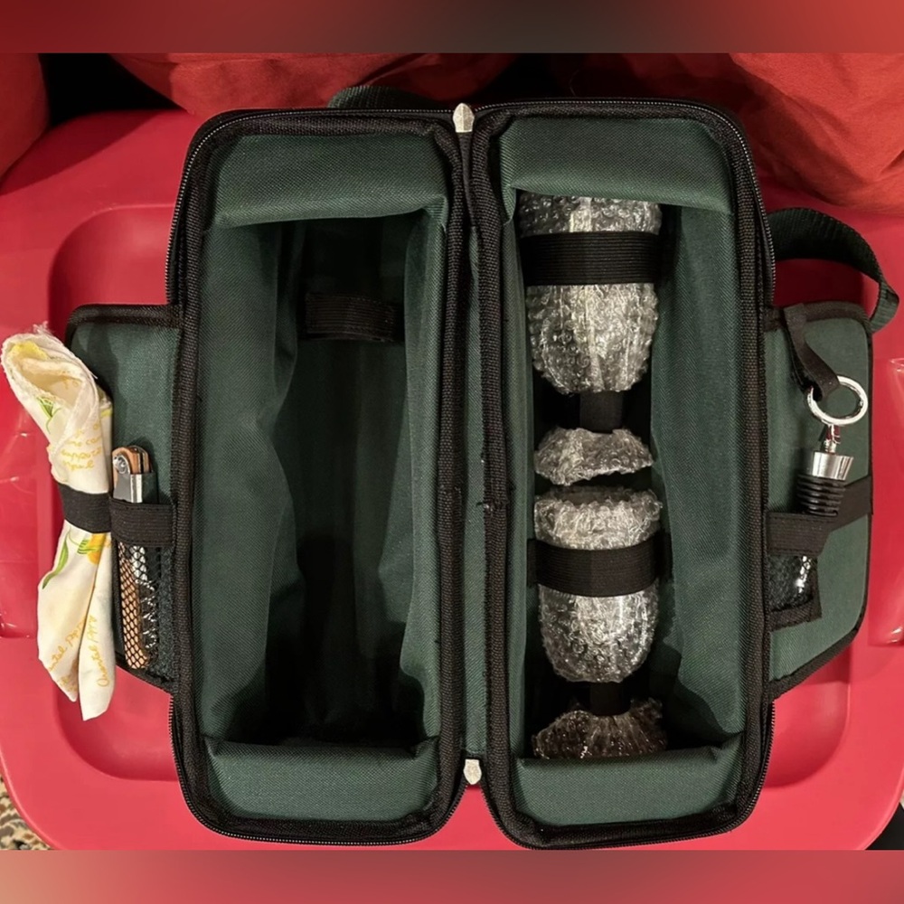 Picnic Time Insulated Wine Tote Hunter Green carry case camping hiking